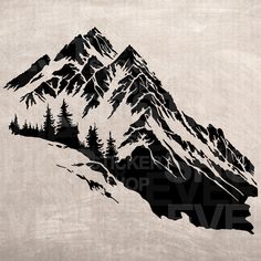 a black and white drawing of a mountain