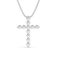 14k Gold Diamond Cross Necklace / 1 CT Floating Diamond Cross Necklace / Moissanite Lab Diamond / Fine jewelry / Unisex gift Sterling Silver Diamond Pendant Necklace With Halo, Luxury White Necklace With Prong Setting, White Round Cut Halo Necklace, Platinum Halo Jewelry In White Gold, White Gold Halo Platinum Jewelry, Spiritual White Gold Jewelry With Polished Finish, Spiritual White Gold Necklaces With Polished Finish, Classic Diamond Pendant Necklace With Halo, White Diamond Jewelry With Polished Finish