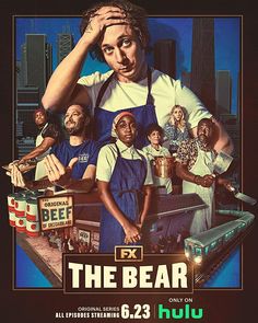 a movie poster for the bear with an image of a man surrounded by other people