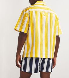 Find JACQUEMUS Cotton Striped Bowling Shirt on Editorialist. From a brand thats synonymous with French summer, Jacquemus is the champion of elevated warm-weather essentials. Echoing the sunny rays, this cotton poplin shirt makes for the ultimate elevated basic owing to its classic boxy silhouette, which is combined with a cheerful print. Jacquemus Yellow, French Summer, Bowling Shirt, Summer Stripes, Cotton Poplin Shirt, Bowling Shirts, Poplin Shirt, Shirt Price, Linen Shirt