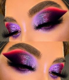 Purple And Red Makeup, Red And Purple Makeup, Burlesque Makeup, Makeup Collage, Purple Makeup Looks, Carnival Makeup, Purple Eye Makeup, Ruby Woo, Makeup For Black Skin