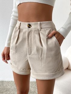 Striped Shorts with Slant Pocket Roll Up Hem #boho #pomonaandpeach #fashion #NewArrivals #BohoChic #fresh #popular Women Bottoms, Summer Bodycon Dress, Summer Black Dress, Spring Shorts, Corduroy Shorts, Pullover Cardigan, Women Shorts, Black Hot Pink, Summer Party Dress