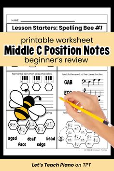 the middle school teacher worksheet for reading and writing bee's names with a yellow pencil