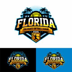 a logo for a college football league with palm trees in the background and sun on top