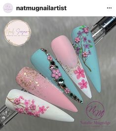 Color Full Nails, Easter Nails Design, Beach Nails Art, Easter Nails Design Spring, Easy Nail Designs For Beginners, Nail Designs For Beginners, Nails Design Spring, Blossom Nails, Nail Art Designs Valentines Day