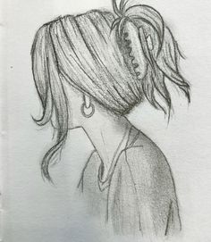 a drawing of a woman's head with her hair pulled back in a ponytail