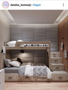 a bunk bed with drawers underneath it in a room