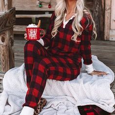 S(2-6) - Xl(16-18) Check Tops, Plaid Pajamas, Plaid Fashion, Plaid Pants, Long Sleeve Plaid, Loungewear Set, Plaid Christmas, Womens Clothing Stores, Lounge Set