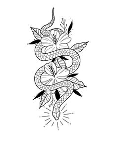 a drawing of a snake with leaves on it