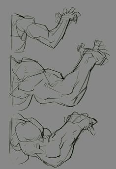 some sketches of people doing different things in the same room, one is holding onto a pole