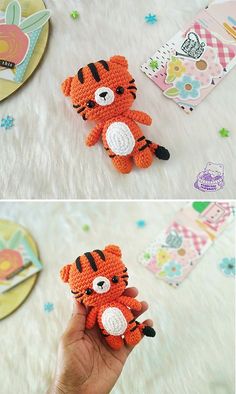 there is a crocheted stuffed animal that looks like a tiger