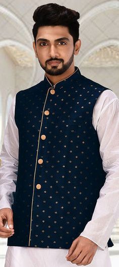 Blue color Nehru Jacket in Jacquard fabric with Zari work Nehru Jacket, Nehru Jackets, Zari Work, Jacquard Fabric, Blue Color, Fabric, Blue, Color