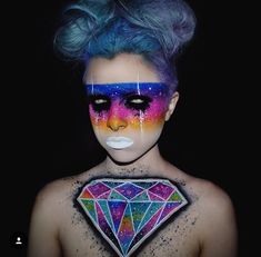 Neon abstract tumblr diamond makeup Hallow Makeup, Wicked Makeup, Diamond Makeup, Ideas Illustration, Neon Abstract, Challenge Ideas, Neon Makeup, Drag King, Painted Faces