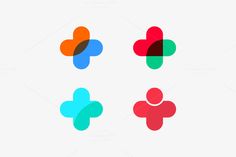 four different colored shapes on a white background