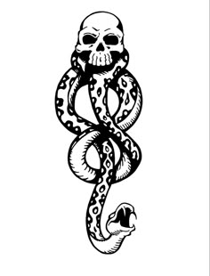 a black and white drawing of a snake with a skull on it's back