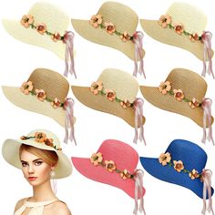 PRICES MAY VARY. Adequate to Meet Your Needs: you will receive 8 pieces of straw hats for women in different colors; The quantity and colors are sufficient for you to apply and replace, and can easily meet your daily use and other requirements Proper Dimension to Apply: the size of these tea hats for women is about 56-58 cm/ 22.05-22.83 inches in hat circumference, 2.8 inches/ 7 cm in brim, 4.7 inches/ 12 cm in hat depth, appropriate and convenient for you to use, suitable for most women and gir Hat With Flowers, Tea Hats, Flower Costume, Gardening Hat, Spring Hats, Wide Brim Hats, Tea Party Hats, Brim Hats, Women Flower