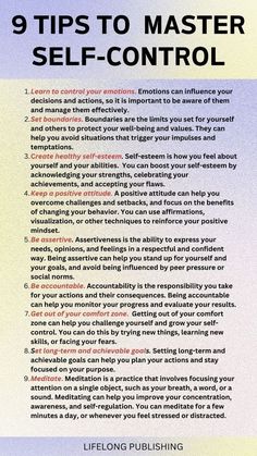 a poster with the words 9 tips to master self - control