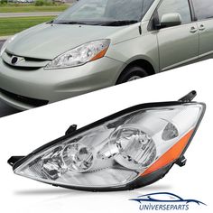 the front and side view of a silver car with an orange light on it's head