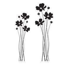 three black flowers are shown against a white background