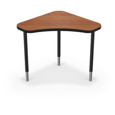 an angled wooden table with metal legs