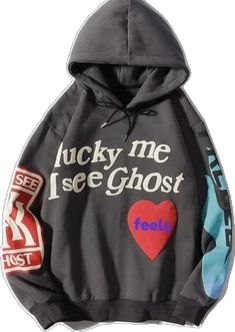 I See Ghosts Hoodie, Kanye West Sweatshirt, Couples Streetwear, Lucky Me I See Ghosts, I See Ghosts, Punk Hoodie, Velvet Sweatshirt, Lucky Me, Oversized Streetwear