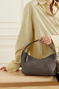 Taupe Bag, Fall Shopping, Brunello Cucinelli, Grey Leather, Fashion Handbags, Tech Accessories, Leather Trims, Women Collection, Luxury Design