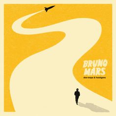 a man walking down a road with an airplane flying over him and the words bruno mars above it