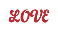 the word love written in red on a white background