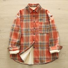 Women's Vintage Plaid Shirt Jacket Warm Fleece Fall Winter Jacket Winter Patchwork Button-up Top, Plaid Tops With Pockets For Winter, Plaid Cotton Long Sleeve Outerwear, Casual Fleece Outerwear With Patchwork, Cotton Shacket For Fall And Cold Weather, Casual Fleece Outerwear For Fall, Plaid Long Sleeve Fleece Jacket For Winter, Winter Collared Fleece Jacket With Pockets, Collared Fleece Jacket With Pockets For Winter