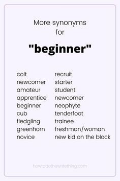 the words for beginner are in black and white, with an image of a woman's face