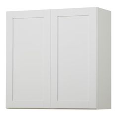 a white wall cabinet with two doors