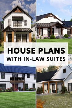 four different pictures of houses with the words house plans with in - law suites above them