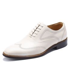 Gender: Men Type: Oxford Main Materials: Cowhide Insole: PU Sole: Rubber Type of Closure: Slip-on Style: Daily, Casual, Classic Heel Height: Low (1-3 cm) Business Lace-up Shoes With Round Toe And Perforations, Business Leather Shoes With Perforated Almond Toe, White Pointed Toe Oxfords For Business, White Brogue Dress Shoes For Business, Classic Leather Shoes With Perforated Toe Box, White Oxfords With Perforated Toe Box For Formal Occasions, White Formal Oxfords With Perforated Toe Box, White Round Toe Dress Shoes For Office, White Lace-up Dress Shoes For Semi-formal Occasions