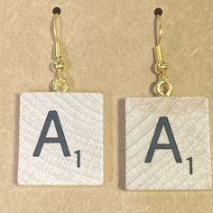 Letter “A” Scrabble Tile Dangle Earrings With Sterling Silver Hooks Handmade - Lightweight, Letter “A” Scrabble Tile Dangle Earrings With Gold Colored .925 Sterling Silver Hooks. (Quarter In Pictures Are For Size Reference.) *Each Pair Of Earrings Is Individually Wrapped And Rubber Backs Are Included. * Scrabble Tile Jewelry, Creepy Earrings, Jewelry Letter, Antique Gold Earrings, Tiffany Earrings, Scrabble Tiles, Pumpkin Earrings, Handmade Wire Wrapped, Wire Wrapped Earrings