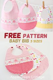 three bibs hanging from clothes line with free pattern