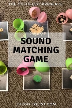 sound matching game for toddlers to play with their hands and feet on the floor