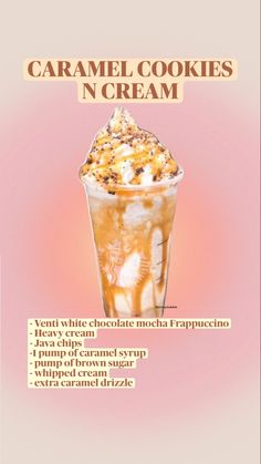 an advertisement for caramel cookies and cream