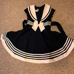 Never Worn, Sailor Dress For Girls, Size 10, Perfect Condition Cute Fitted Navy Dress, Navy Fitted Cute Dress, Blue Fitted Dress With Sailor Collar, Cute Navy School Dress, Navy School Dress For Spring, Blue Sailor Dress With Sailor Collar, Preppy Fitted Dresses For School, Cute Blue Dress For School, Navy Short Sleeve School Dress