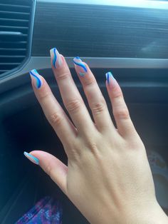 Italy Nails Ideas, Royal Blue Acrylic Nails Short Almond, Cute Simple Nails Royal Blue, August Nails Acrylic, Bright Teal Nails, Blue Aura Nails Square, Blue Coffin Nail Ideas, Acrylic Nails Blue Swirls, Summer Nails Inspo 2024 Blue