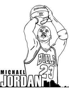 michael jordan coloring page with the name michael jordan in front of him holding a basketball