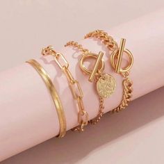 Details:Metal \nDetails:Round \nStyle:Fashionable \nGender:Women \nStyle Type:Four-piece Set \nMaterial:Iron \n Edgy Christmas, Trendy Bridesmaids, Casual Hair, Fashion Tiktok, Southwest Wedding, Bones Bracelet, Birthday Necklace, Coin Bracelet, Trendy Bracelets