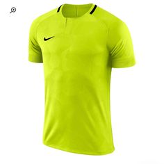 the nike soccer jersey is bright yellow and has black stripes on the chest, as well as