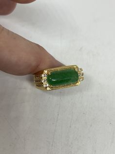 Vintage Lucky Green Nephrite Jade ring Large green nephrite jade Ornate gold finished White bronze Vintage ring, does not tarnish, NOT sterling Size 8, 9 or 10. My jeweler can custom re size for a $10-$20 fee All rings are shipped free in the US in a nice gift box. Check out our over a THOUSAND great reviews Engraving is $4 per letter and is not always perfect depending on the piece. It can take a few days if the jeweler is busy. This is payable to Paypal Judithsltd@gmail.com Vintage Jade Ring, Appearance Tips, Vintage Inspired Engagement Rings, Lucky Green, Ringe Gold, Golden Ring, Nephrite Jade, Jade Ring, Jade Bracelet