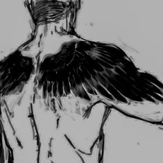 a black and white drawing of a man with wings