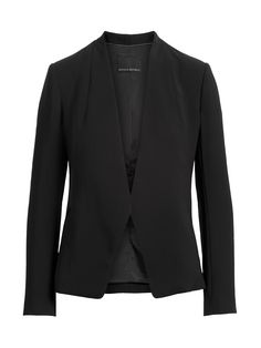 This sleek blazer combines clean lines and a collarless construction with a supremely soft fabric to create the ultimate wardrobe wonder.  Style yours with high-rise jeans and flatforms for day, or dress it up with a pleated midi dress and heels for Elegant Spring Blazer For Work, Elegant Spring Blazer For Workwear, Elegant Business Blazer For Spring, Modern Structured Blazer For Spring, Elegant Spring Blazer With Pressed Crease, Modern Blazer For Night Out In Spring, Modern Spring Formal Blazer, Modern Spring Blazer For Night Out, Tailored Evening Blazer For Spring