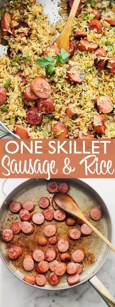 one skillet sausage and rice is an easy dinner that's ready in less than 30 minutes