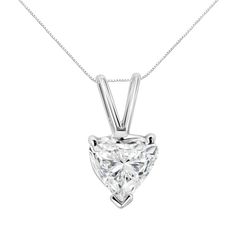 An elegant heart-shaped lab grown diamond is the brilliant focal point of this solitaire necklace for her. Set in 14K white gold, the diamond suspends from an 18-inch box chain that secures with a spring ring. The simplicity of a diamond, grown to perfection, will outlast every other piece you own. A brilliantly cut heart shaped diamond emanates pure elegance and love in its gold setting. Goes with anything you care to pair it with – another reason why you'll never want to take this one off. Thi Luxury Heart Cut Solitaire Necklace, Luxury Classic Solitaire Heart Necklace, Anniversary Heart Cut Solitaire Necklace With Prong Setting, Diamond White Solitaire Necklace With Brilliant Cut Heart Pendant, Brilliant Cut Diamond White Solitaire Necklace With Heart Pendant, Heart Cut Solitaire Necklace With Prong Setting For Anniversary, Heart Cut Diamond Solitaire Necklace In Fine Jewelry Style, Fine Jewelry Heart Cut Solitaire Necklace, Heart Cut Solitaire Necklace Fine Jewelry