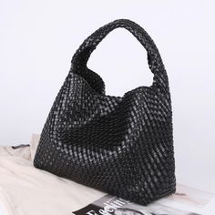 Black Woven Leather Basket Bag Handbags With Purse Insert for $85.99 | Baginning Casual Black Rectangular Hobo Bag, Casual Black Handheld Hobo Bag, Black Casual Handheld Shoulder Bag, Casual Black Handheld Shoulder Bag, Trendy Black Bucket Bag, Trendy Black Bags For Summer, Trendy Black Bag For Summer, Trendy Black Summer Bag, Trendy Handheld Black Bucket Bag