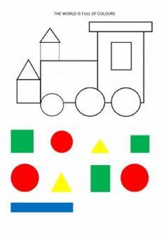 the worksheet for children to learn how to draw a train with colored shapes