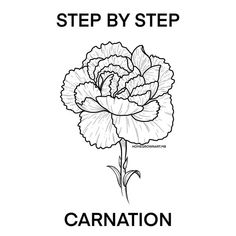 a black and white drawing of a flower with the words, step by step carnation